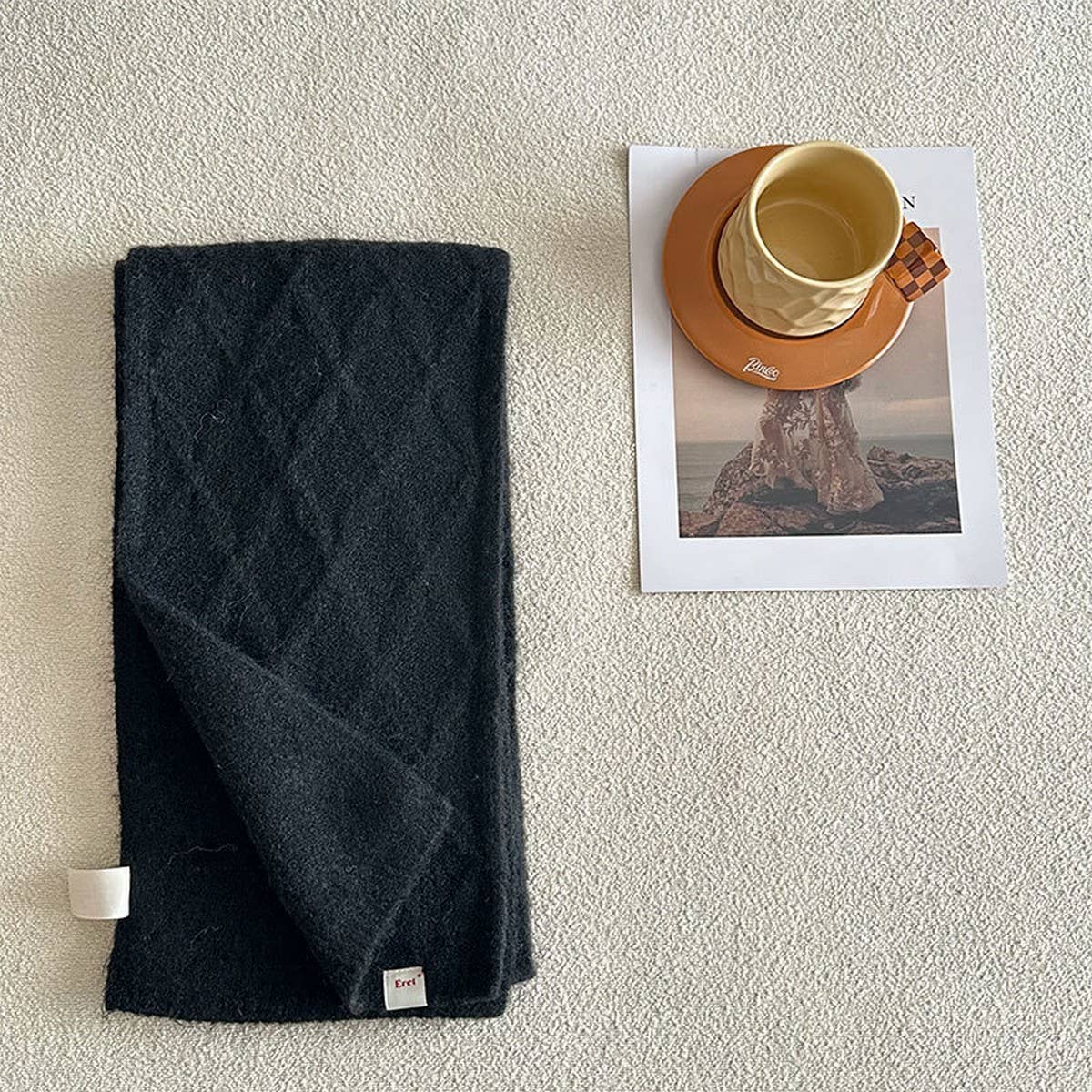 Retro Knit Scarf ??Wool Blend Reversible Wrap_CWASC2355