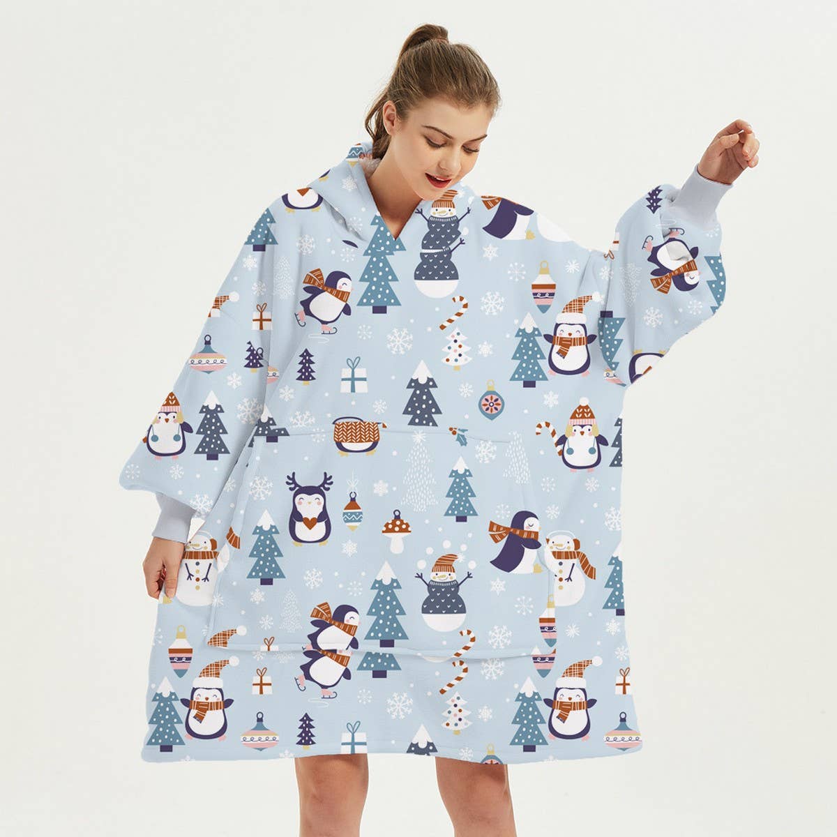 Christmas Reindeer Flannel Hoodie Blanket Gift