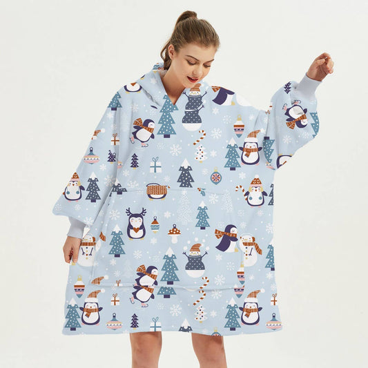 Christmas Reindeer Flannel Hoodie Blanket Gift