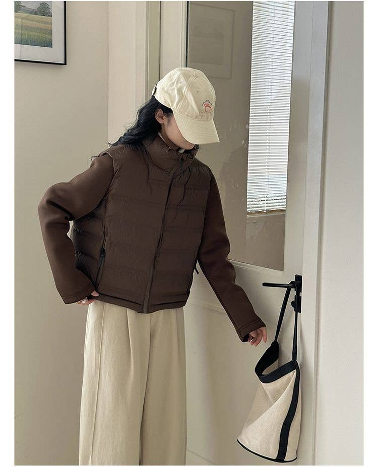 Short thin warm padded splicing padded jacket