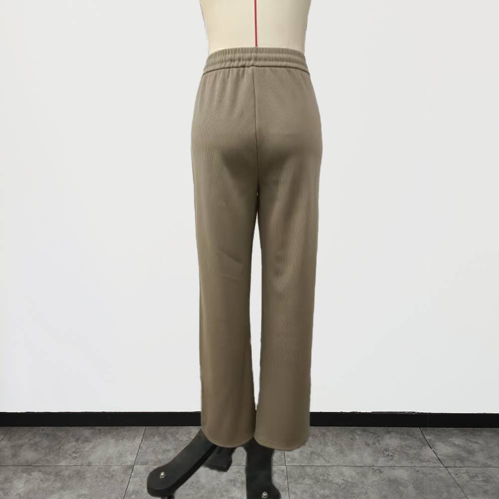 HIGH WAIST DROP KNIT DRAWSTRING WIDE-LEG PANTS