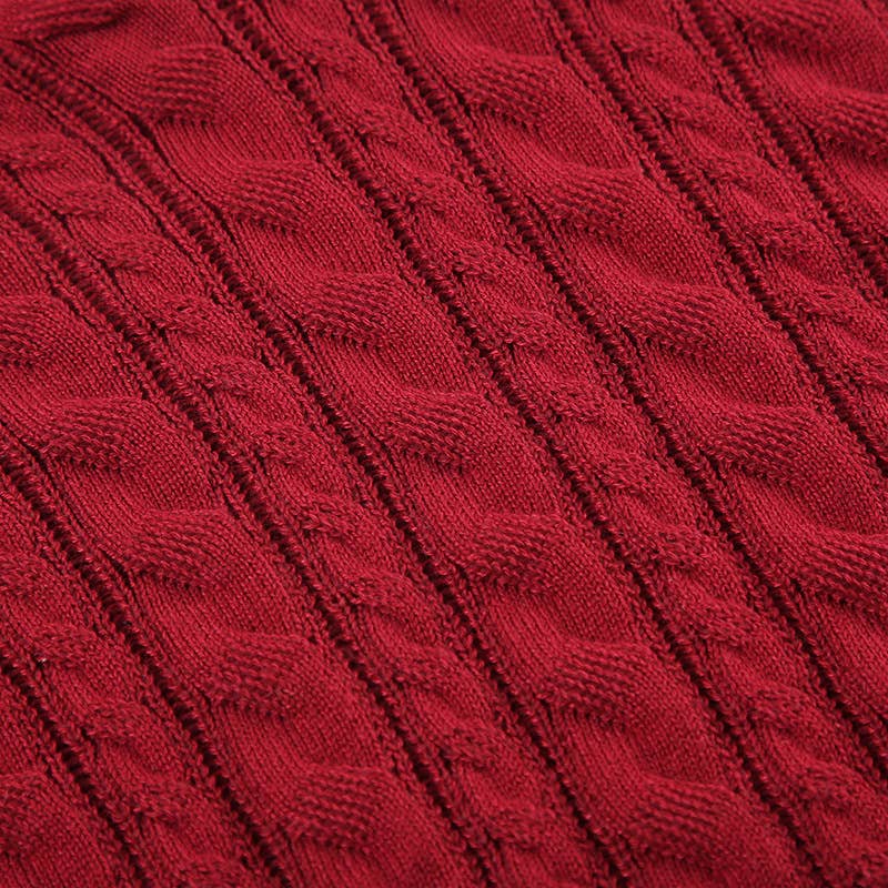 Solid-color deep V-neck hooded knitted sweater