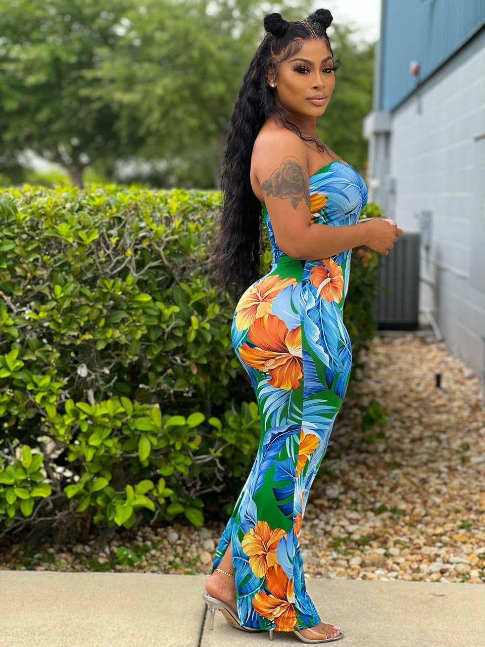 Sexy fashion print split breast wrap dress