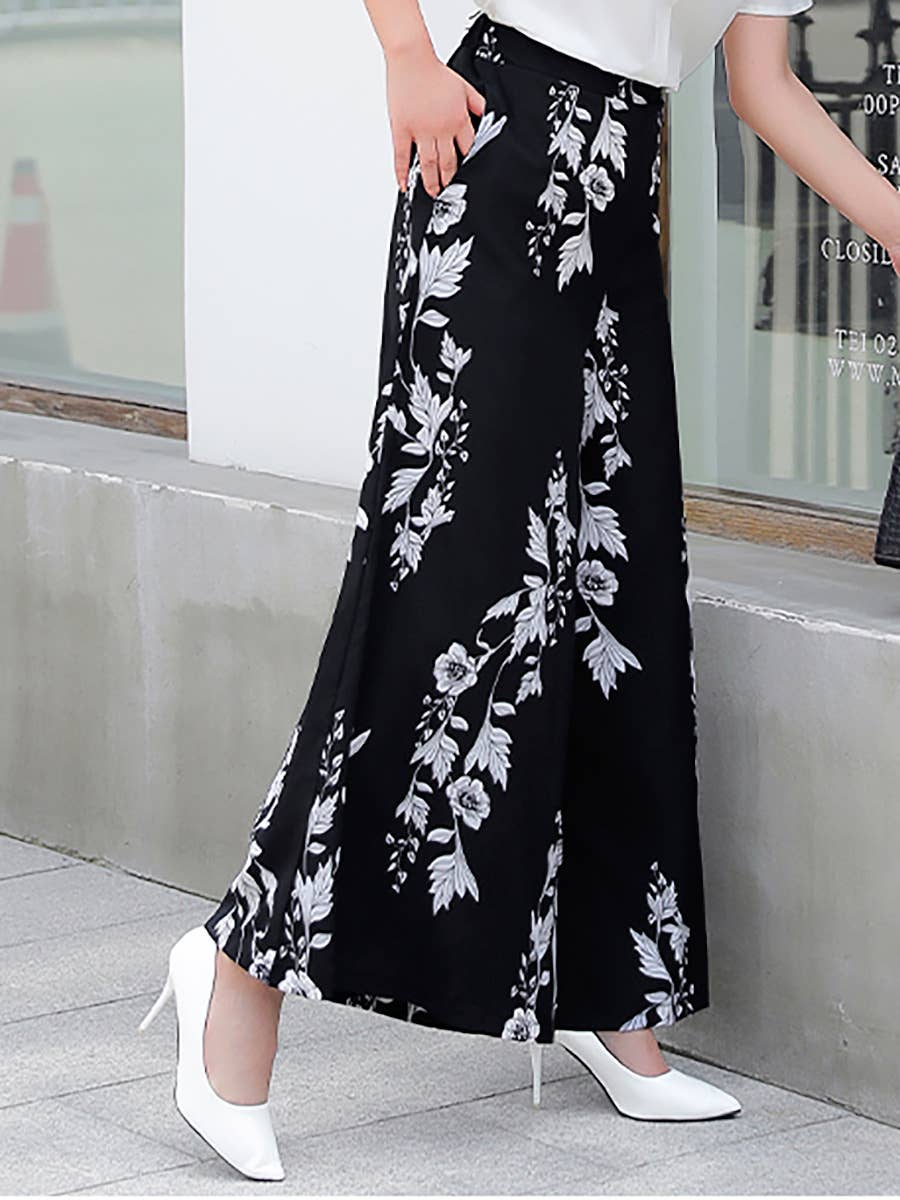 Pendant wide-leg print temperament slim pants