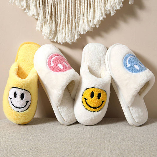 COZY SMILING FACE SLIPPERS FUZZY SLIPPERS WOMEN