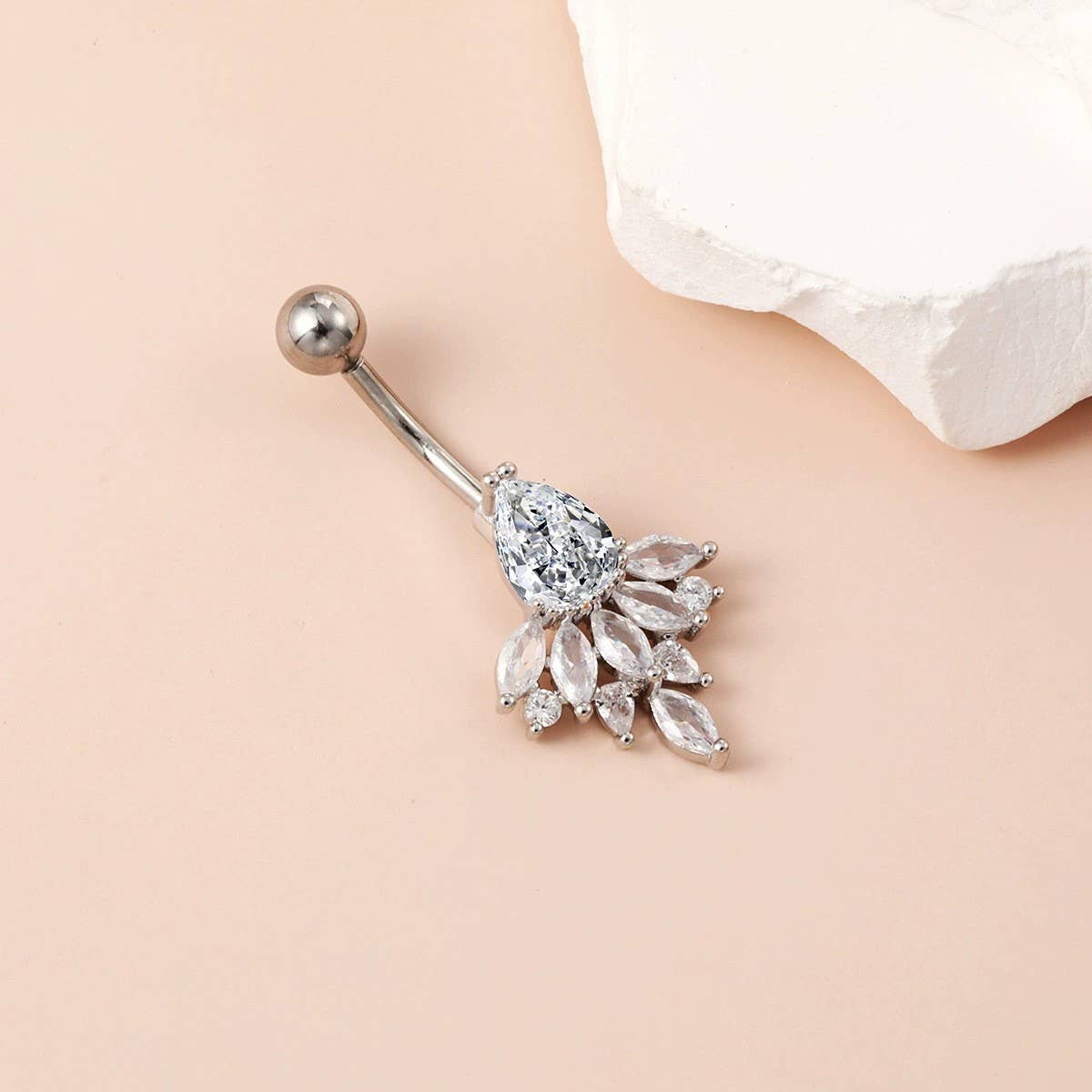 Peacock Flower Belly Ring Zircon Navel Piercing_CWMM9307