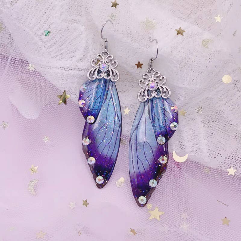 Elegant long earrings with cicada wing wings