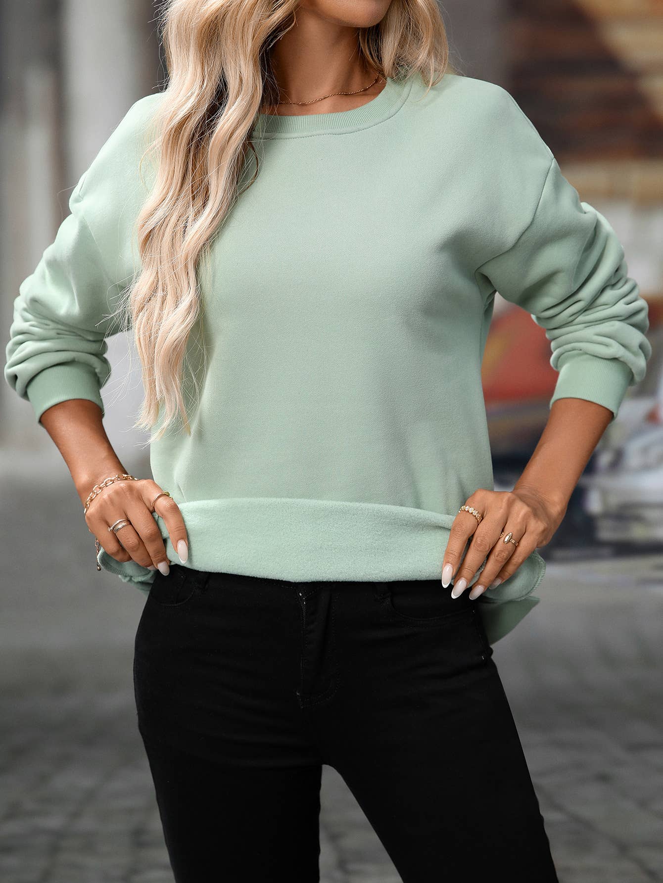 Round-neck sporty Y2K fleece sweatshirt