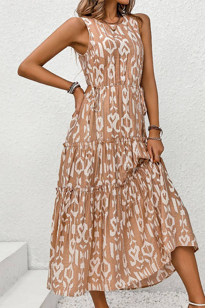 CWDMD1878_CREW NECK SLEEVELESS CUTOUT PRINT MIDI DRESS