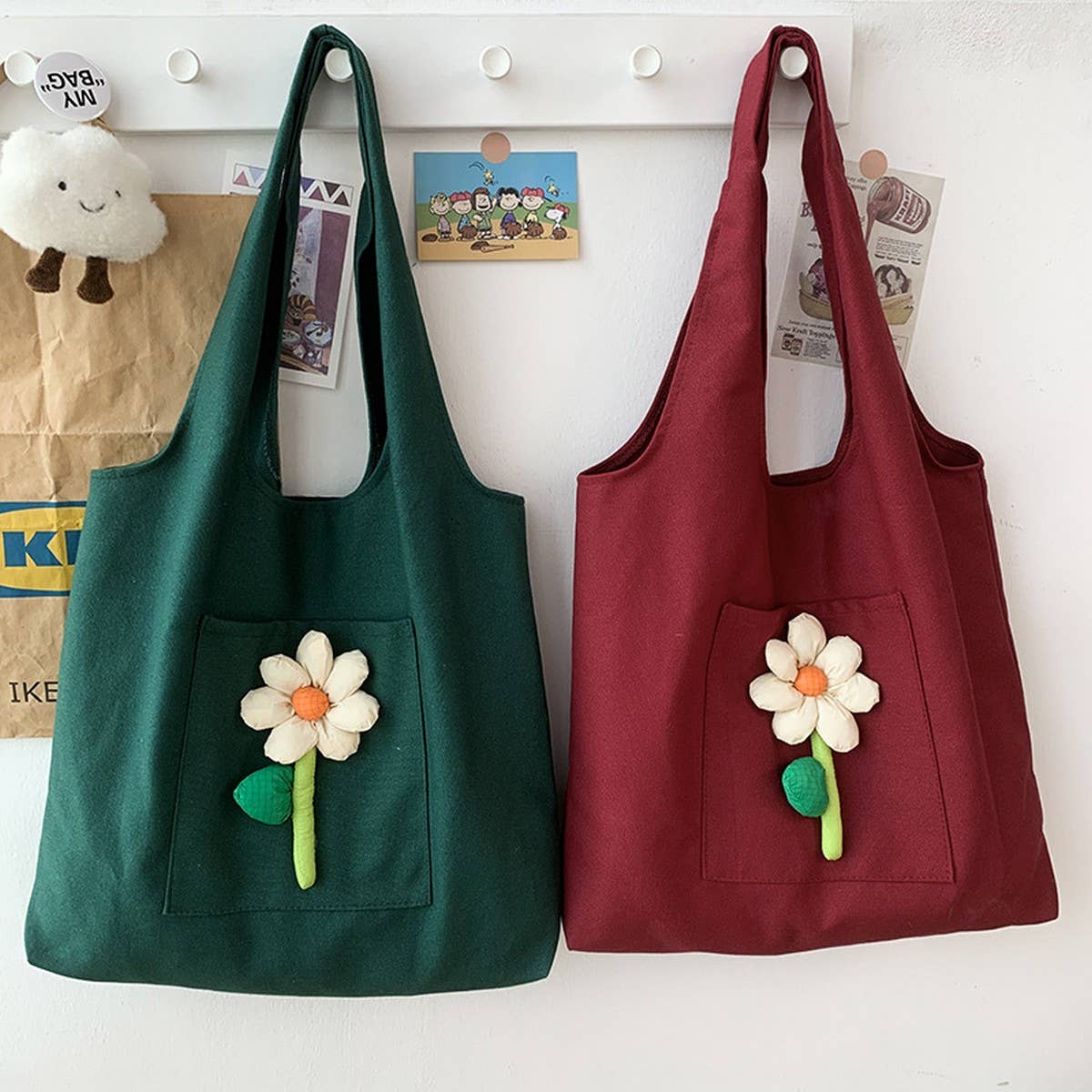 TOTE BAG CANVAS FEATURING DELICATE FLORAL DESIGN _CWAB2049