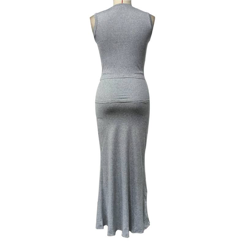Solid color sleeveless vest long skirt suit