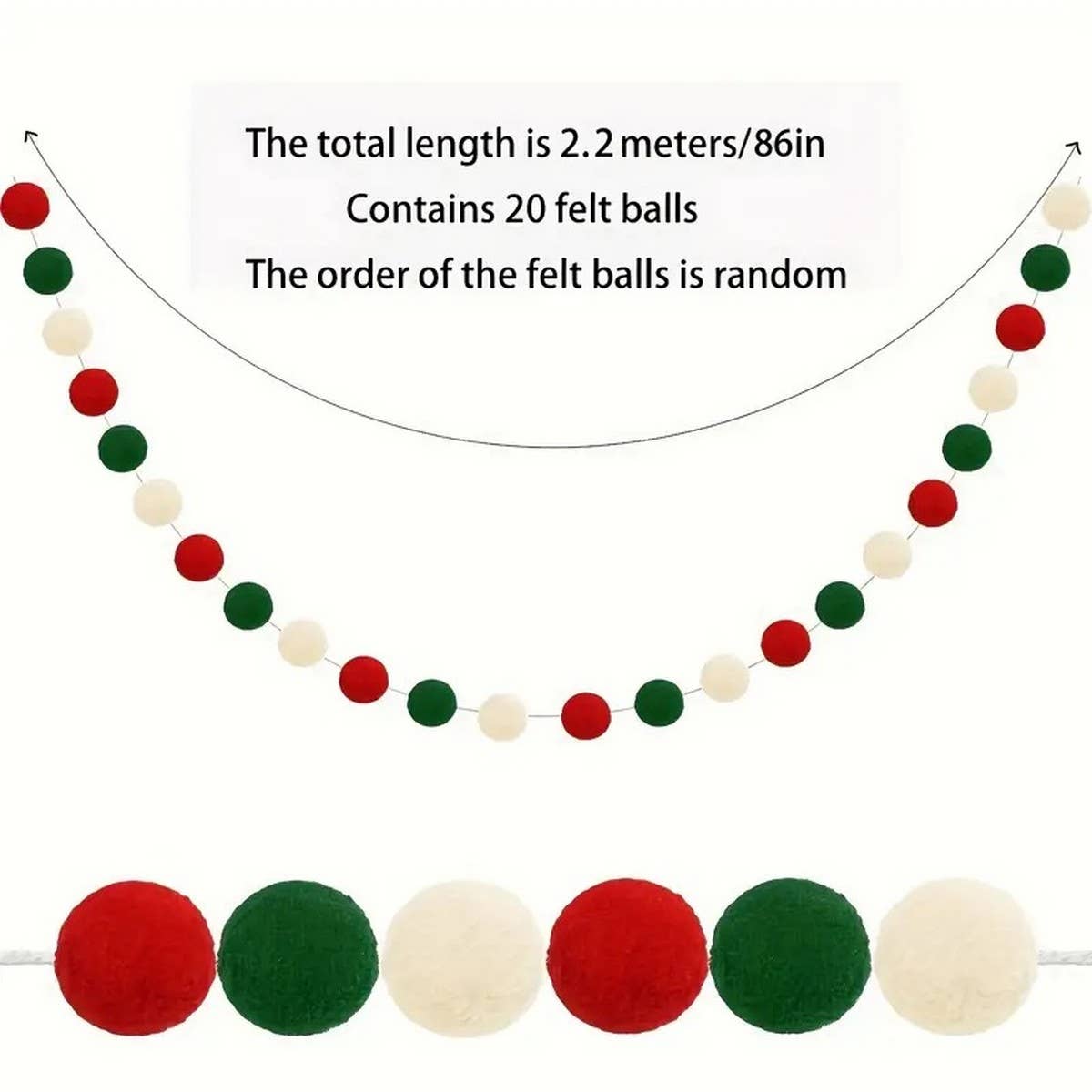 CWMM10232_CHRISTMAS POM POM GARLAND 20 RED GREEN BALLS