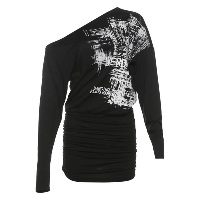 Slimming street slanted long-sleeved dress