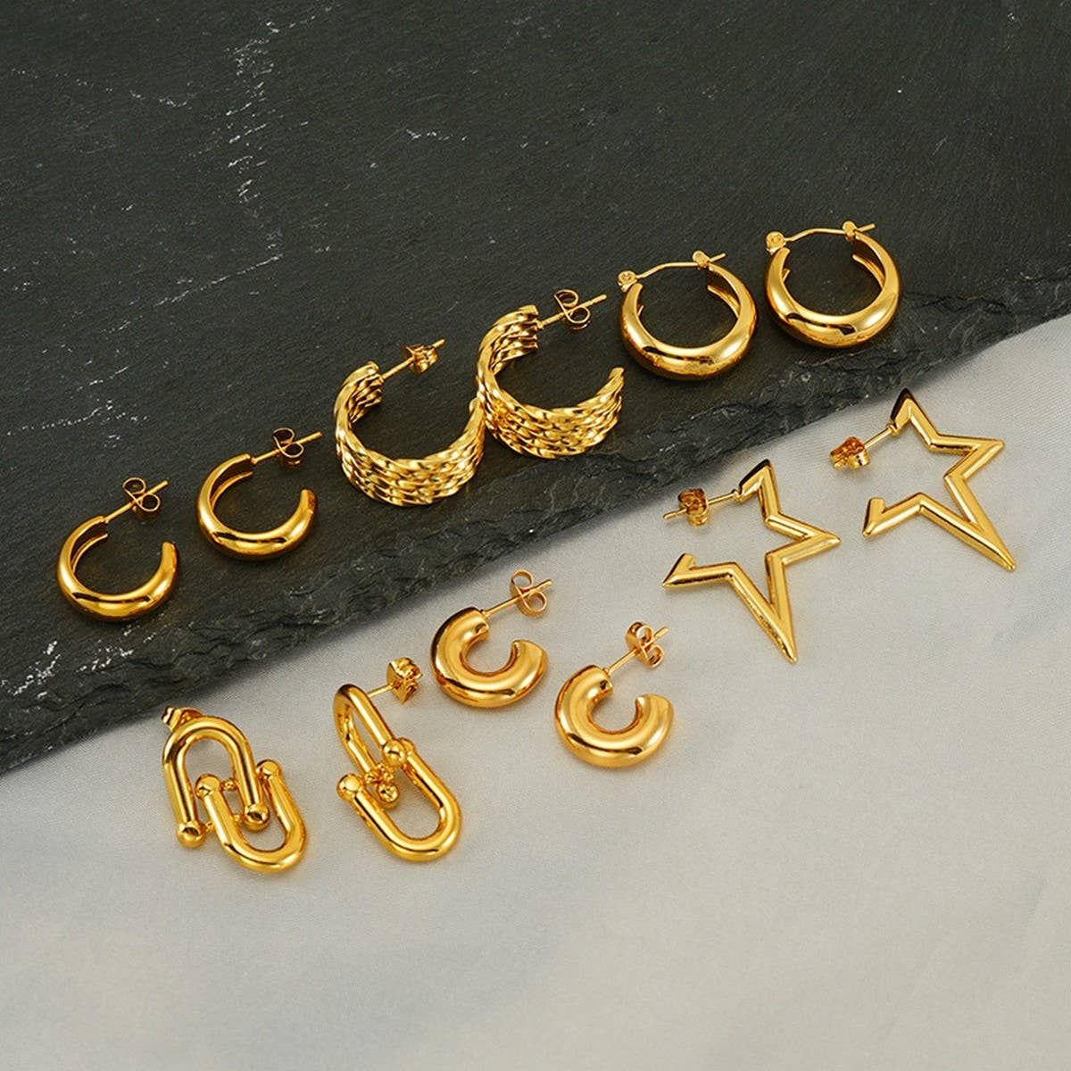 CWAJE1932_C Letter Woven Star Irregular Stud Earrings Gold