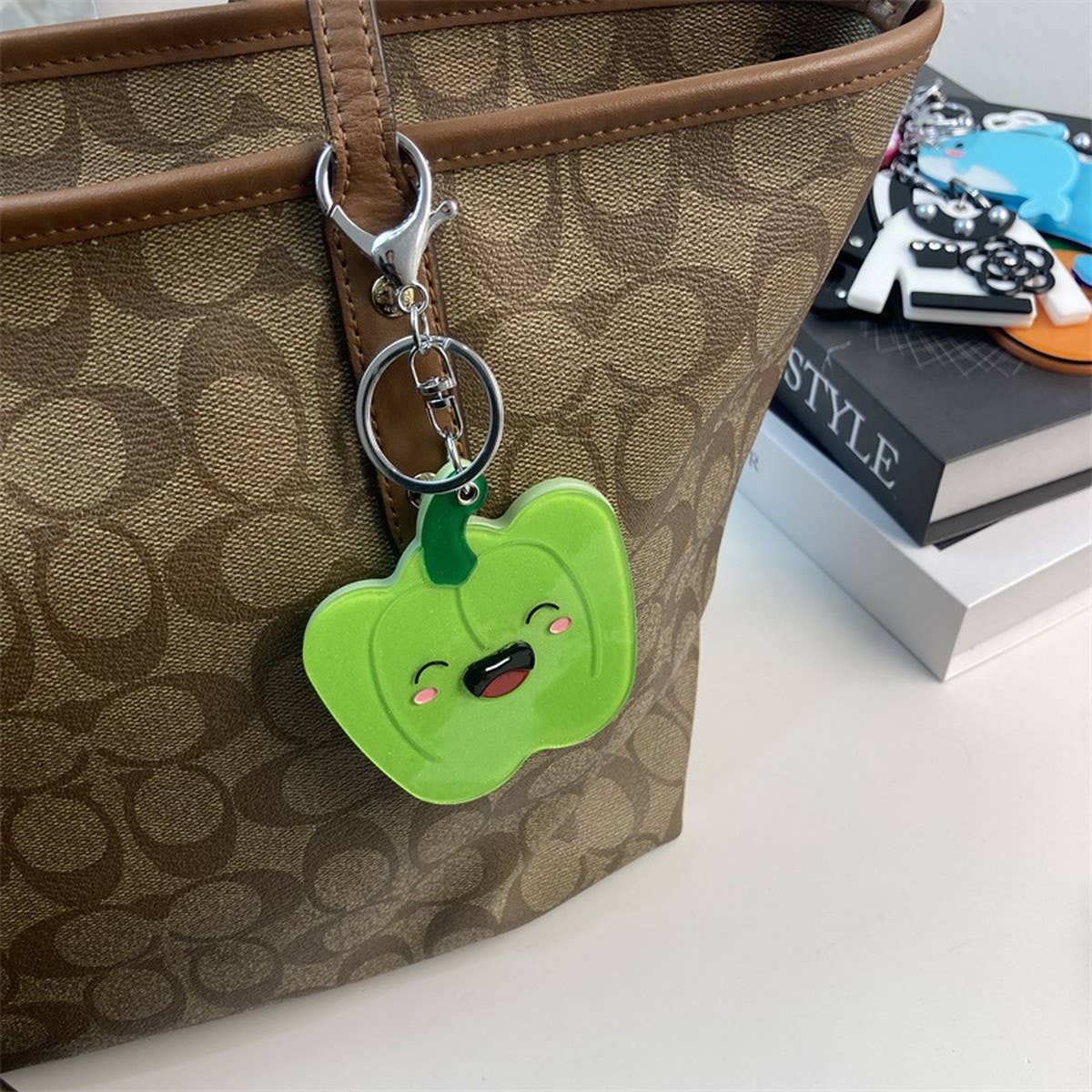 Cute Green Pepper Makeup Mirror Keychain Acrylic