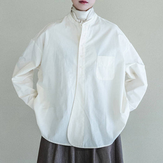 SOLID COLOR STAND COLLAR LOOSE COTTON SHIRT