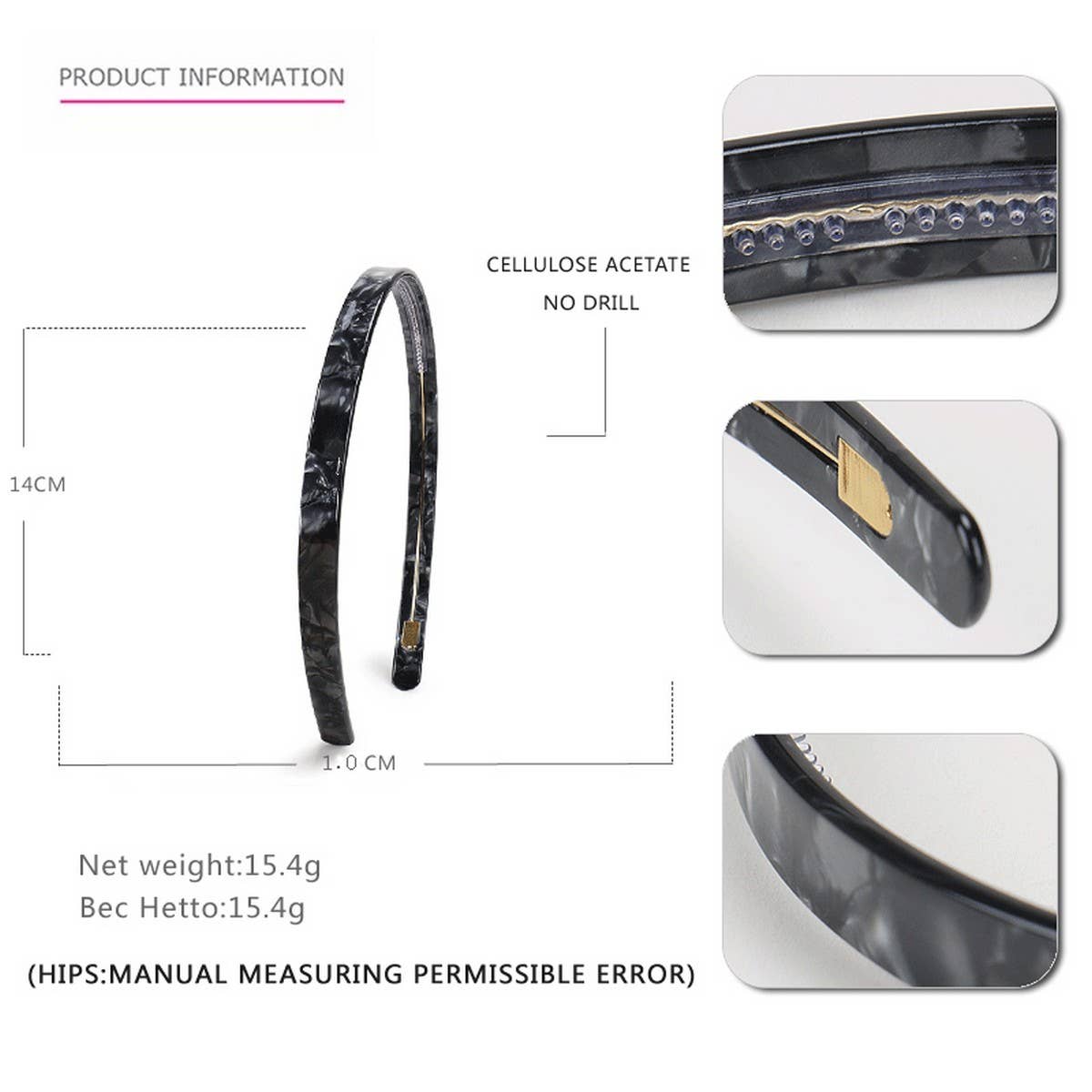 SIMPLE 1CM NARROW ACETATE HAIRBAND HAIRPIN