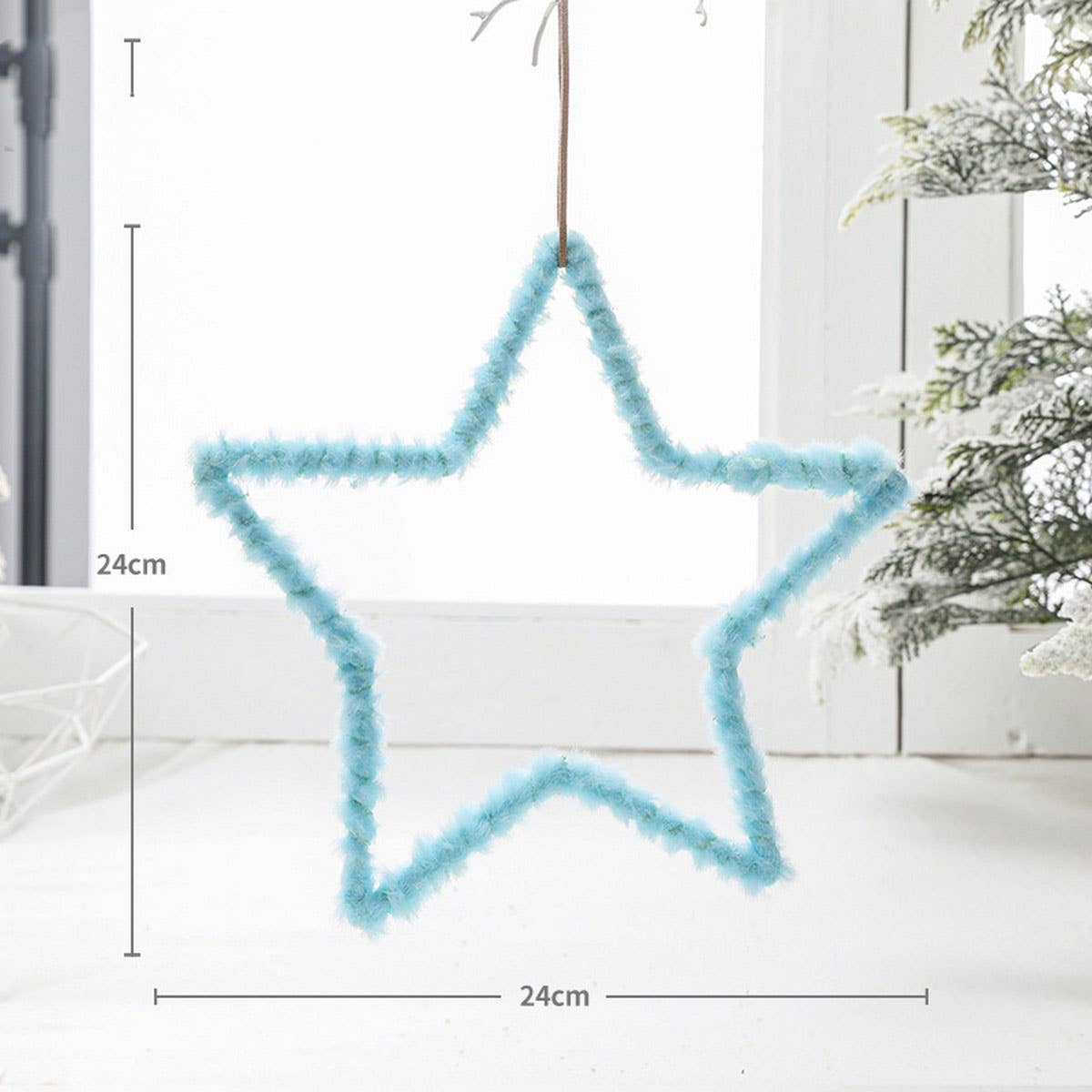 Five-Pointed Star Plush Feather Xmas Hanging Decor