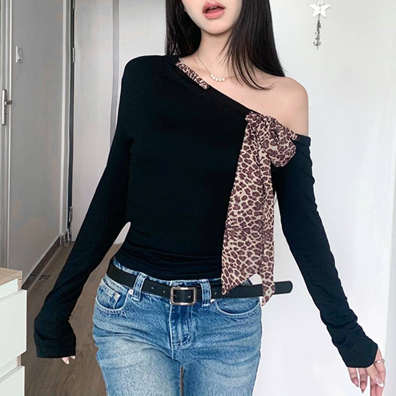 LEOPARD-PRINT LACE-UP WITH DIAGONAL SHOULDER BASE