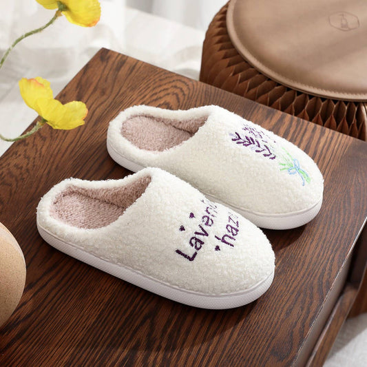 LAVENDER PATTERN WARM COTTON SLIPPERS