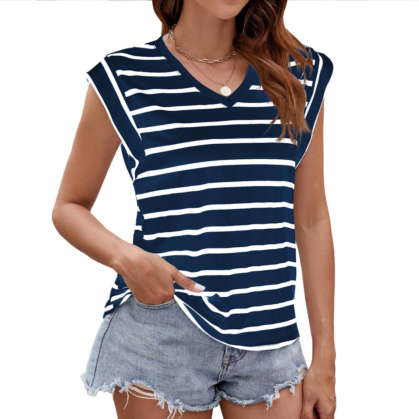 V-NECK SOLID COLOR CASUAL TANK TOP T-SHIRT