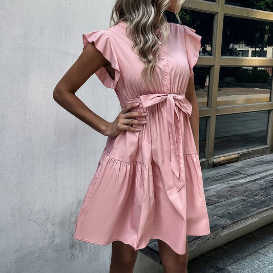 Ruffled flappy sleeves loose and casual dress