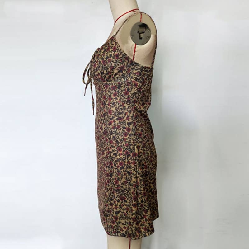 LACE-UP PRINT SLIM-FIT HALTER DRESS