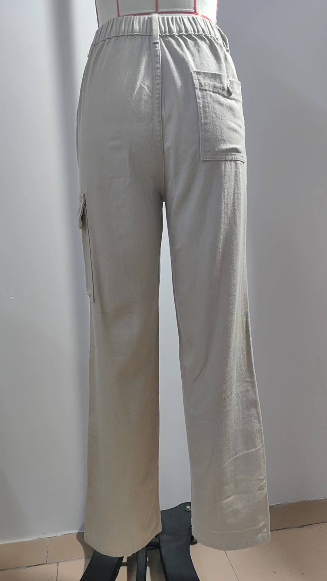 ELASTIC-WAISTED DENIM CARGO CASUAL PANTS