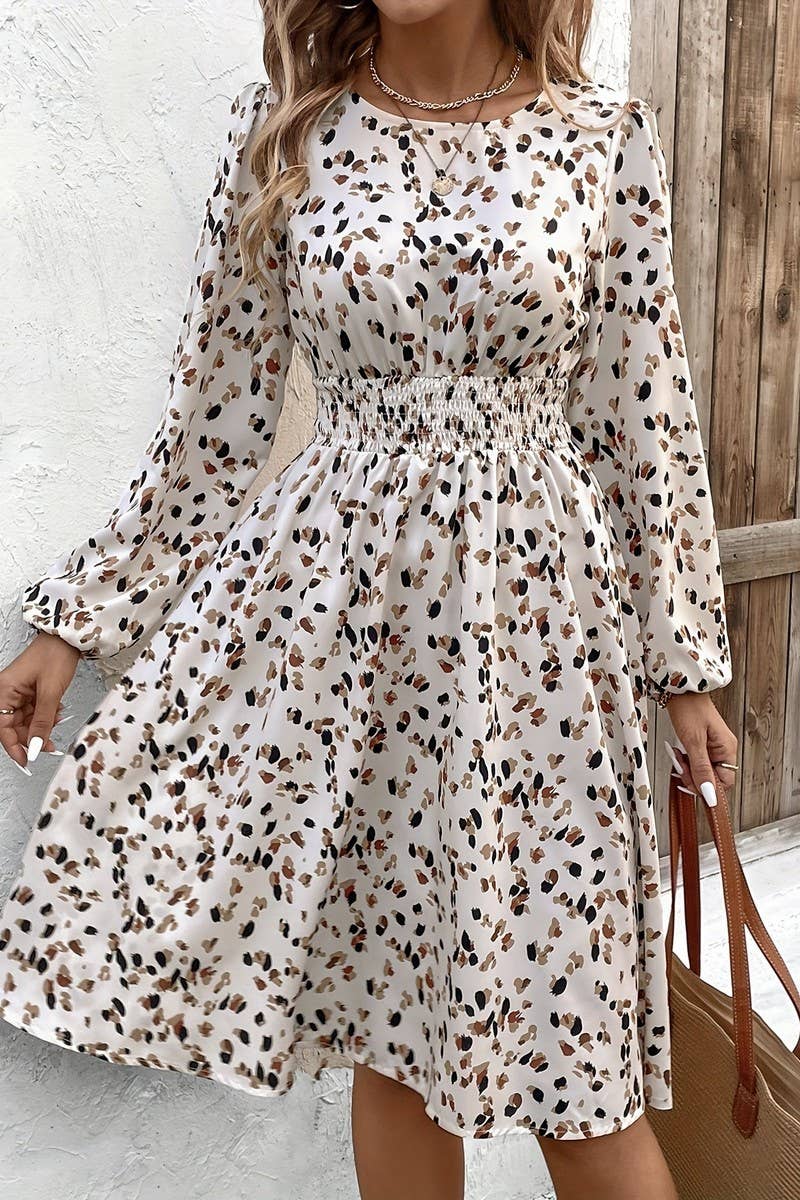 CWDSD8211_AUTUMN FRENCH PRINT LONG SLEEVE DRESS