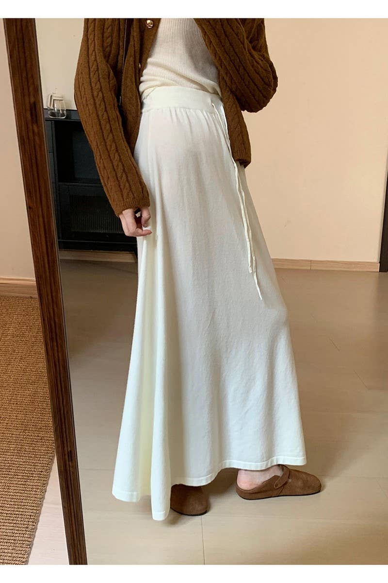 CWBLS0300_SOLID COLOR DRAWSTRING LONG KNIT SKIRT