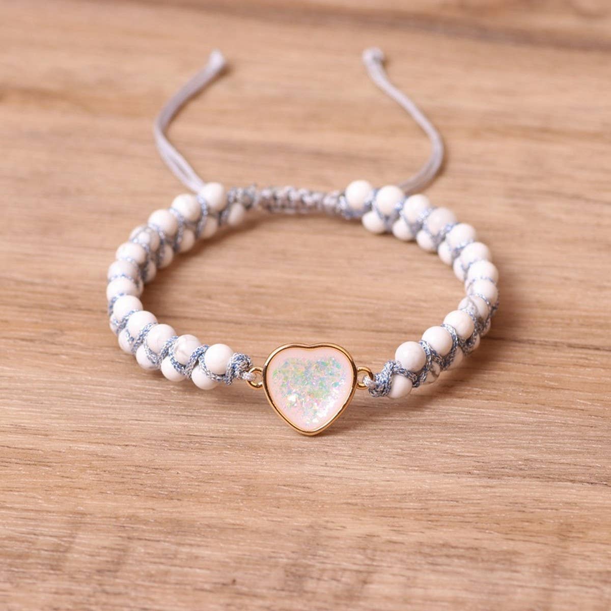 HEART WHITE STONE BEADS YOGA FRIENDSHIP BRACELET