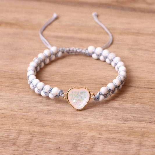HEART WHITE STONE BEADS YOGA FRIENDSHIP BRACELET