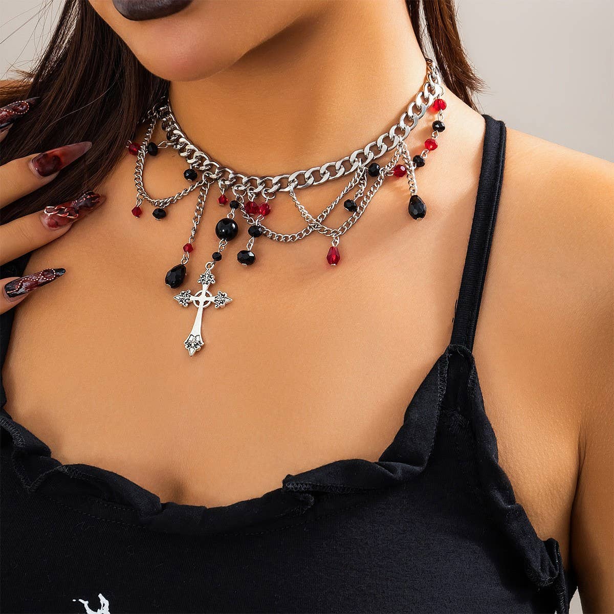 HIP HOP CROSS PENDANT DARK CLAVICLE NECKLACE