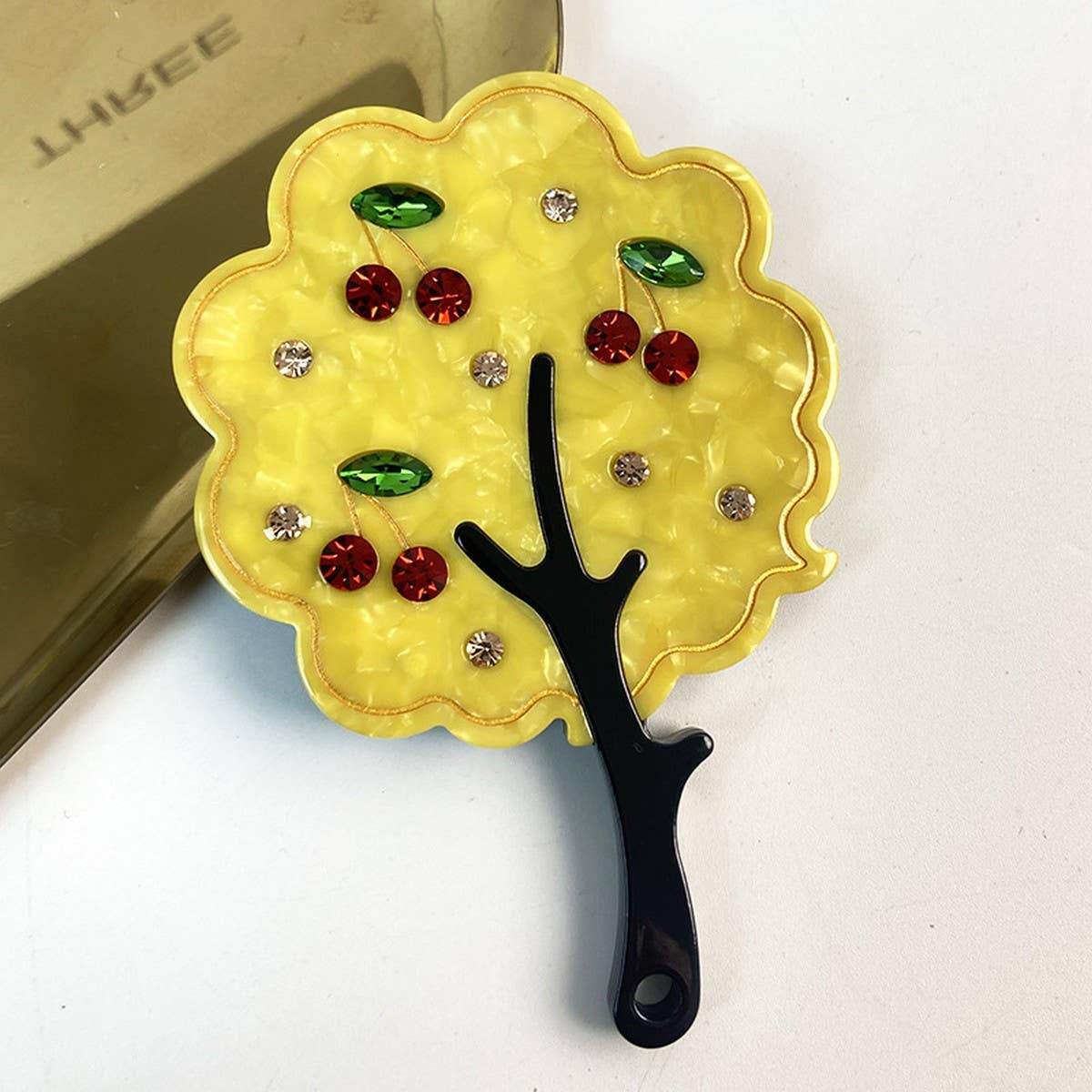 Fashionable Rhinestone Handle Mirror, Tree Design