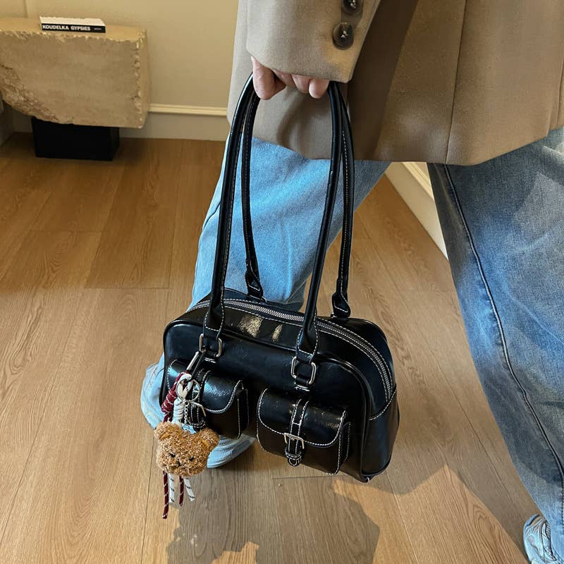 Fashionable color-blocking single-shoulder bag