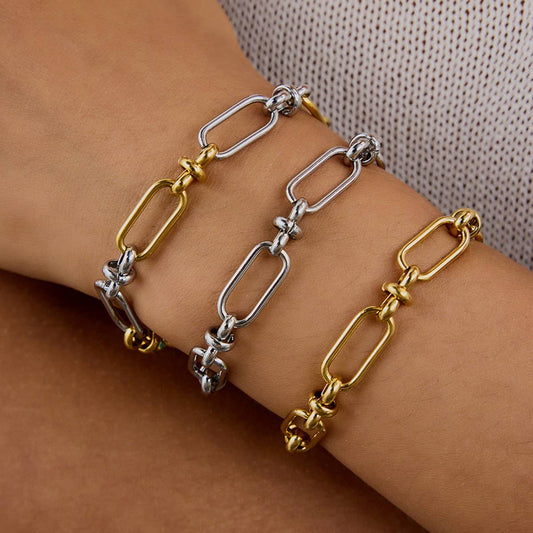 18K Gold Silver Two-Tone Cross Chain Bracelet_CWAJE4737