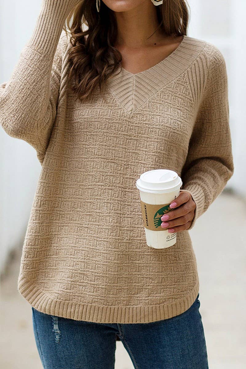 Irregular loose V-neck pullover sweater