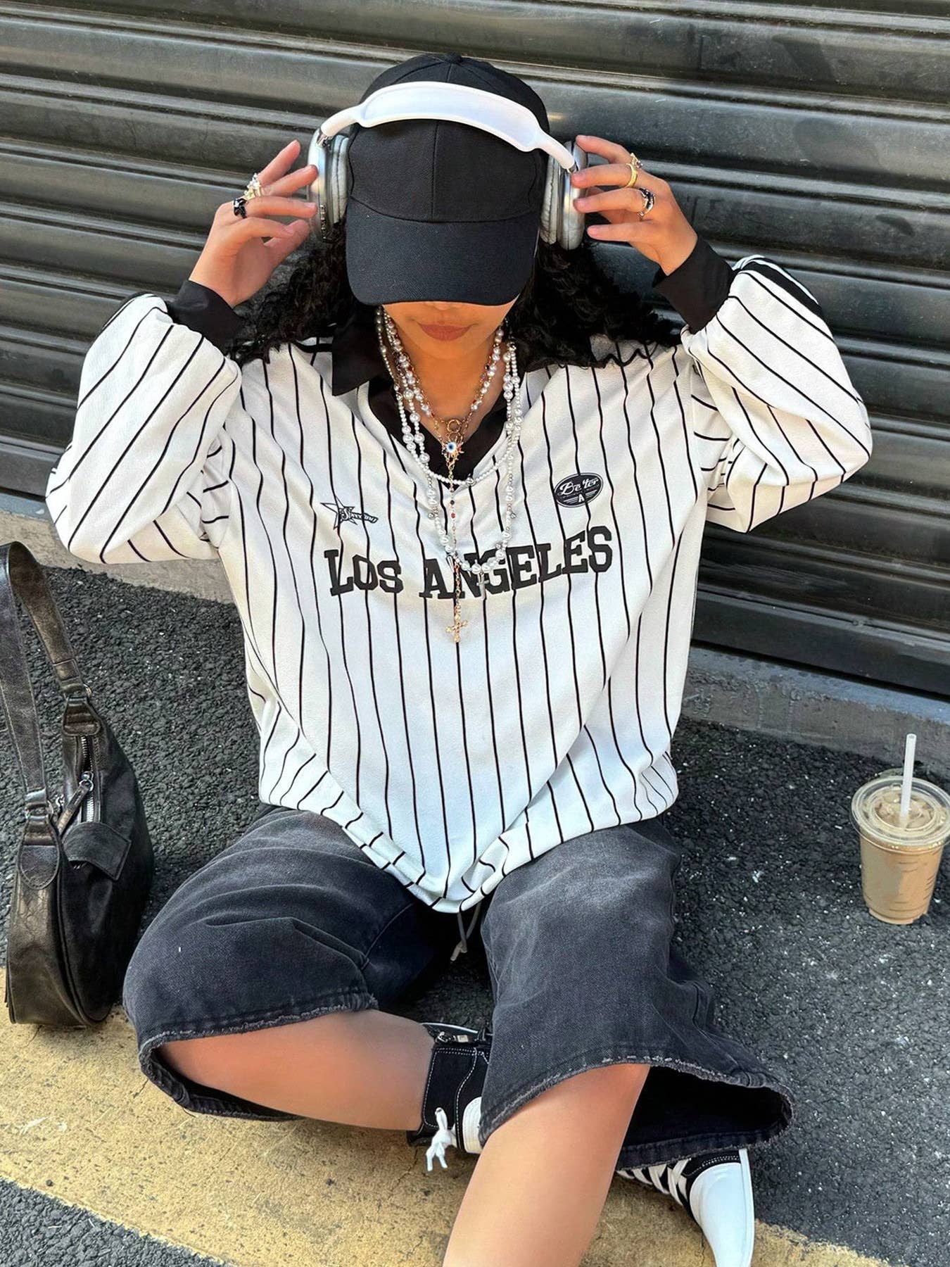 American retro striped lapel T-shirt