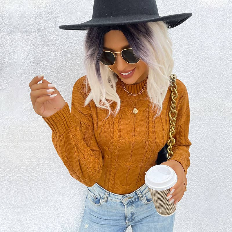 SOLID COLOR LONG SLEEVE SWEATER WITH TWIST