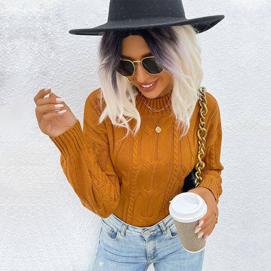 SOLID COLOR LONG SLEEVE SWEATER WITH TWIST