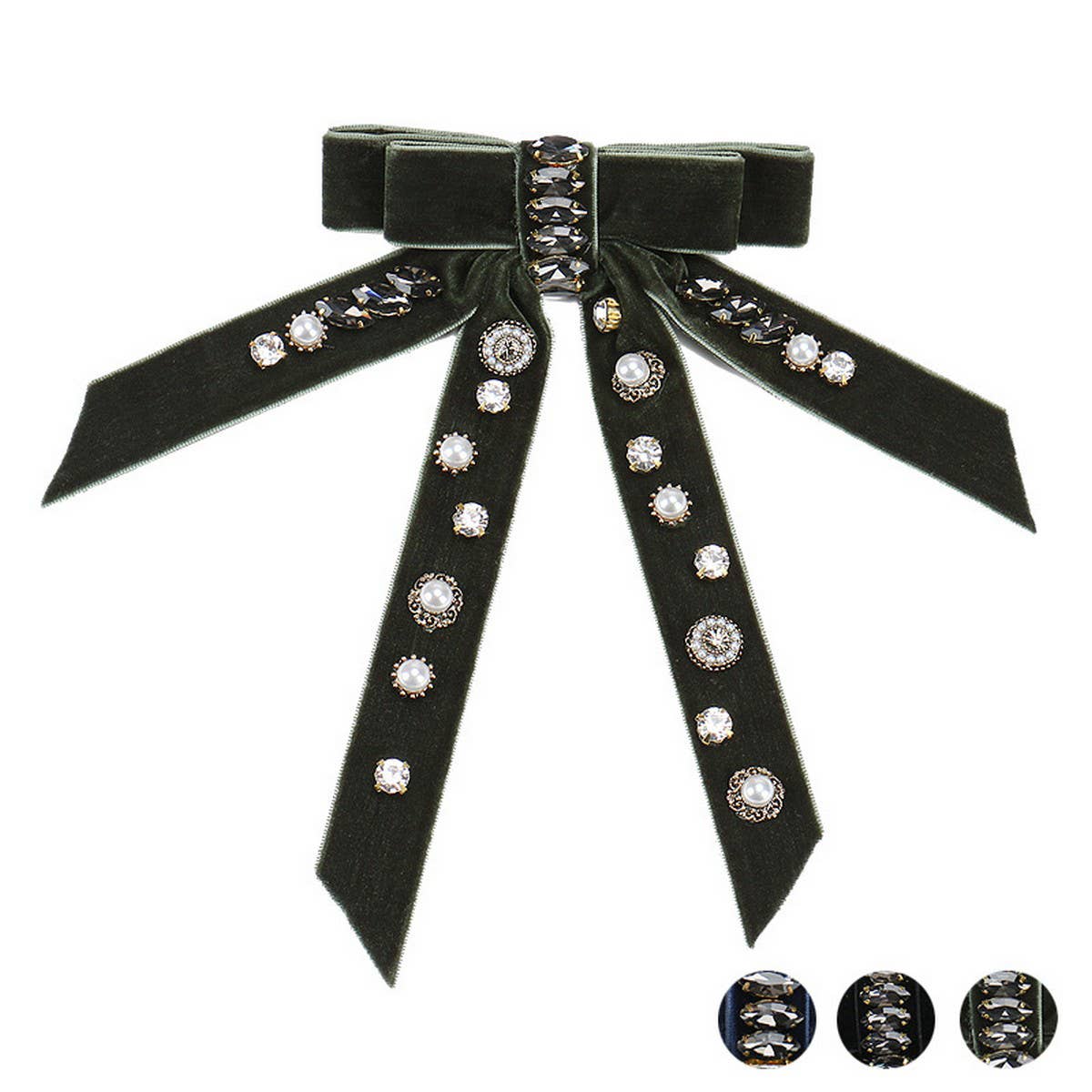 VELVET BOW PERSONALIZED DIAMOND PEARL HAIRPIN