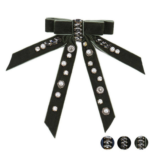 VELVET BOW PERSONALIZED DIAMOND PEARL HAIRPIN