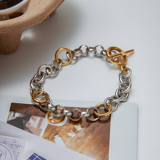 Luxury 18K Gold Wide Two-Tone Chain Bracelet