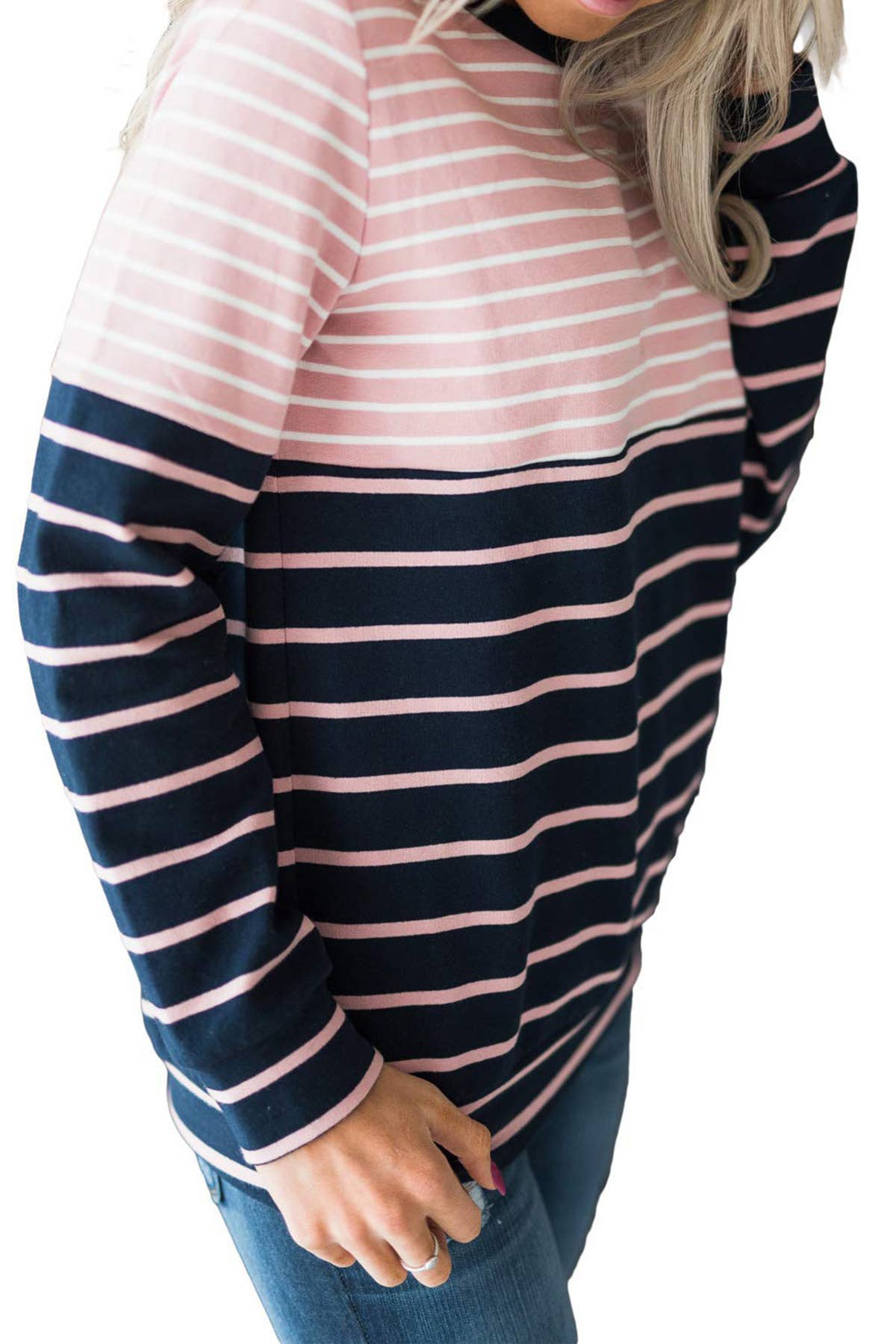 STRIPED COLOR PATCHWORK LONG-SLEEVED HOODIE