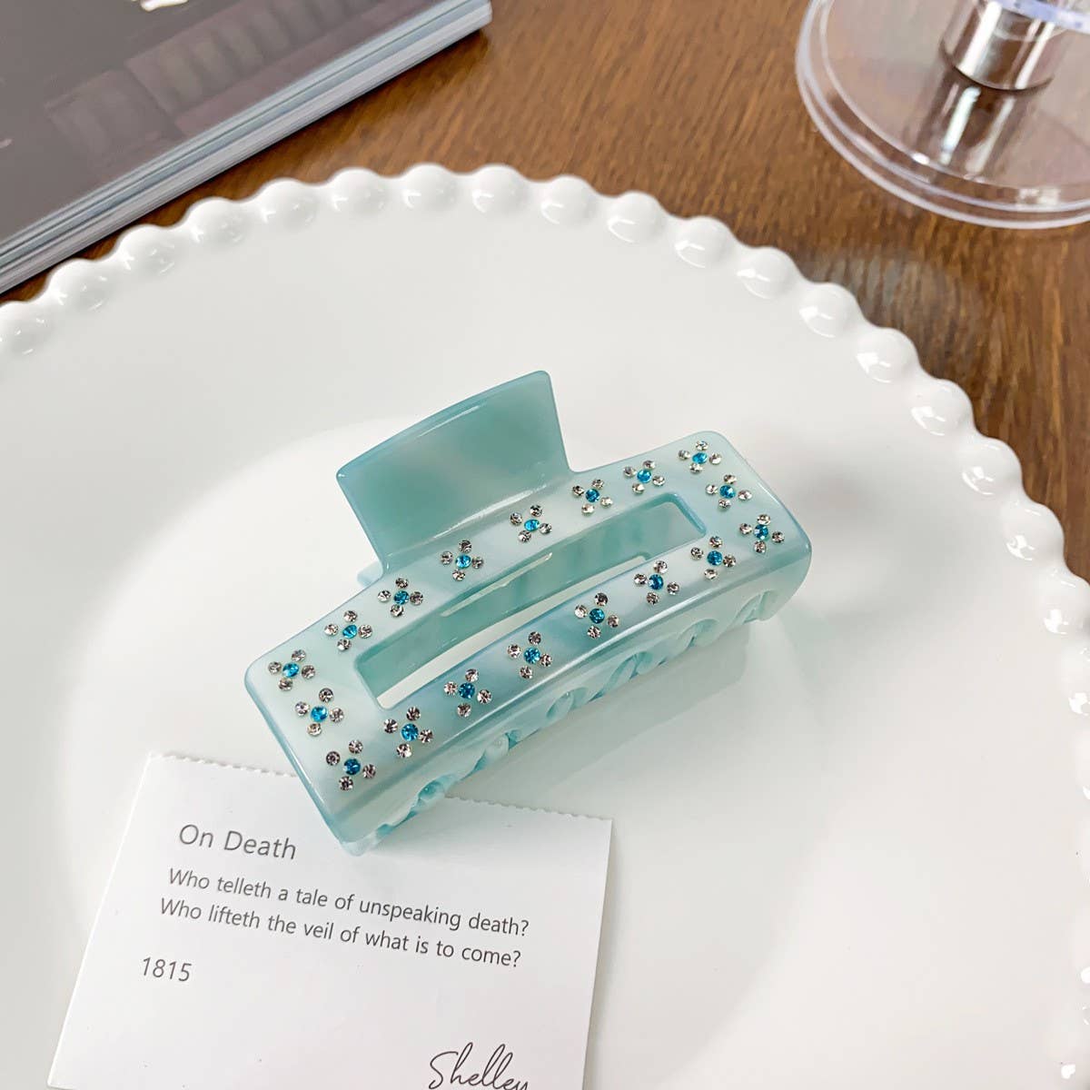 Sky Blue Hair Claw, Luxe Large Rhinestone Clip_CWAHA1595