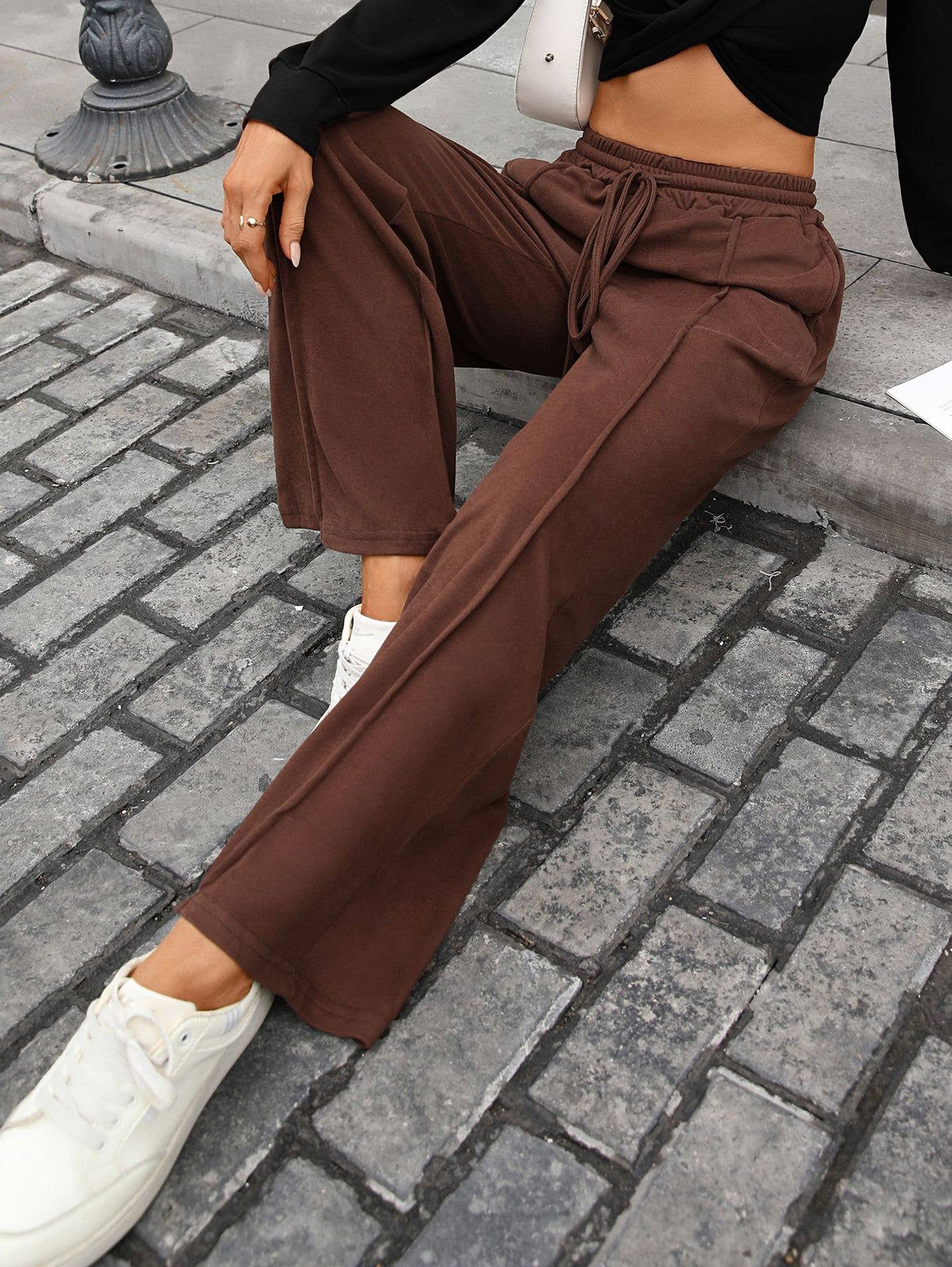 Solid color velvet drawstring loose casual pants