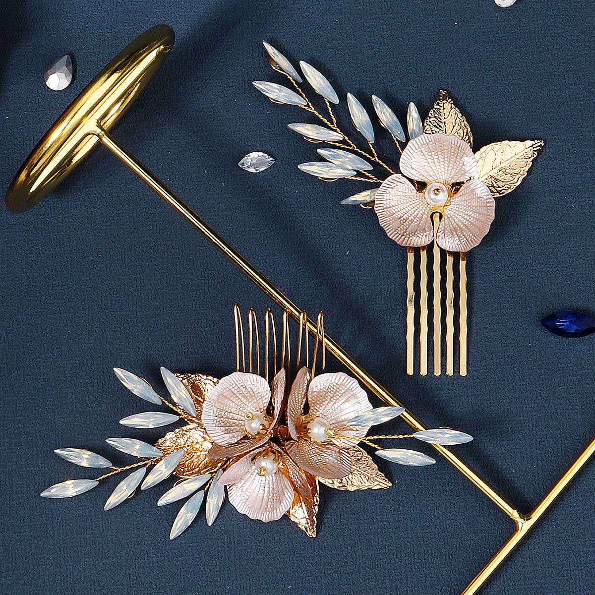 Gold Floral Bridal Hair Comb ? Gem Elegant Piece