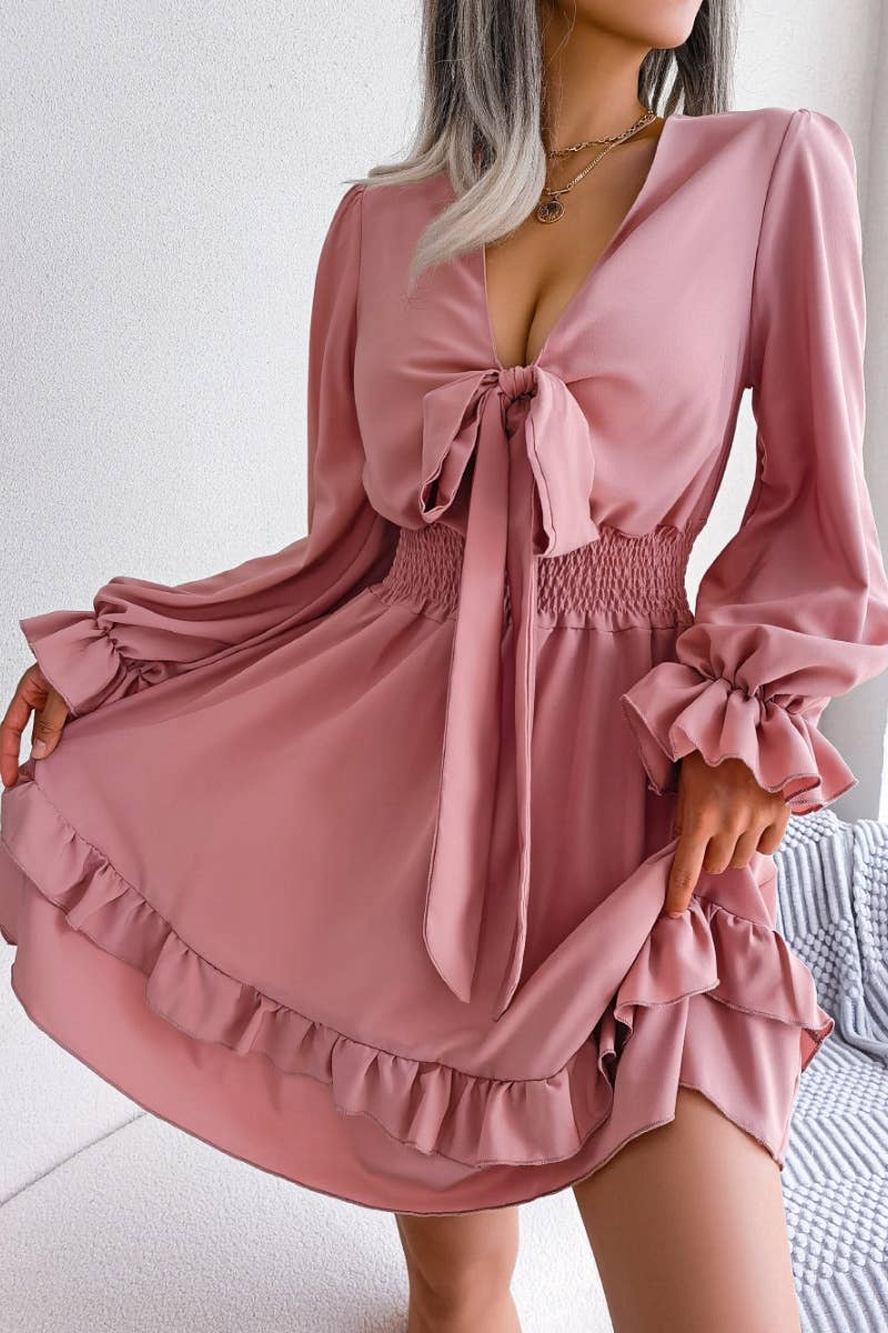 CWDSD4682_SEXY LACE-UP DRESS WITH WAIST EAR FRINGE