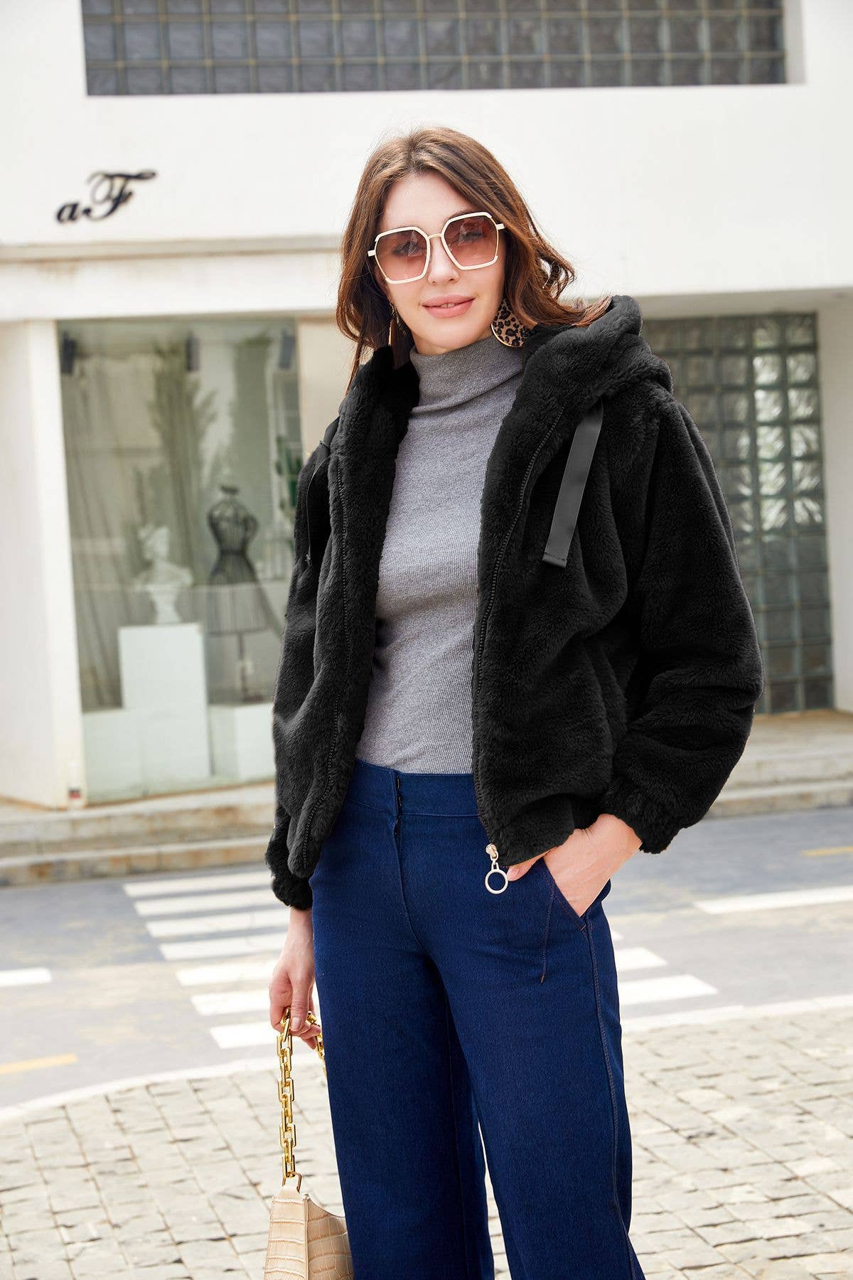 WOMEN'S FLEECE HOODED LONG-SLEEVED THERMAL JACKET