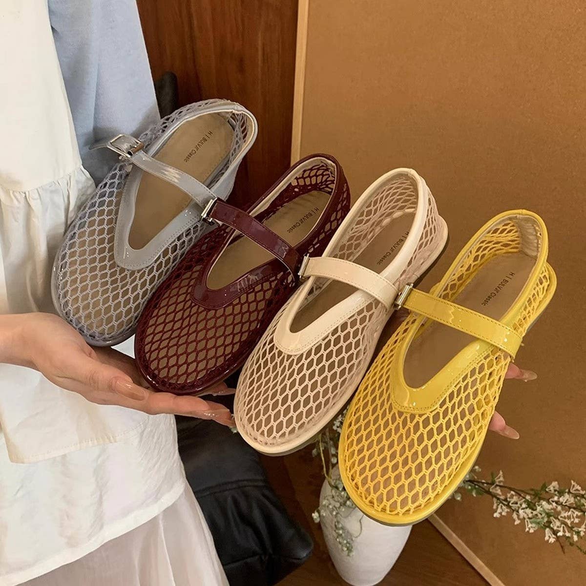 Flat Round Toe Mesh Mary Jane Ballet Sandals
